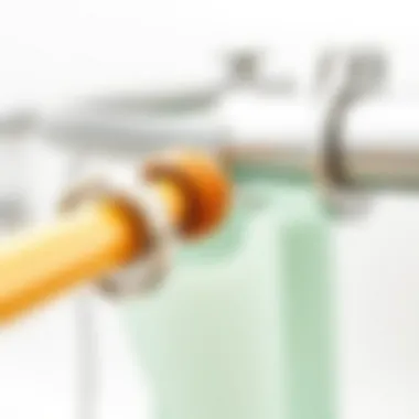 Close-up of materials used in various shower curtain rods