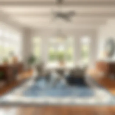 Overview of a spacious dining area showcasing a correctly sized rug