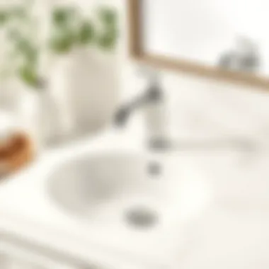 Detailed close-up of sink and faucet on a 28-inch vanity