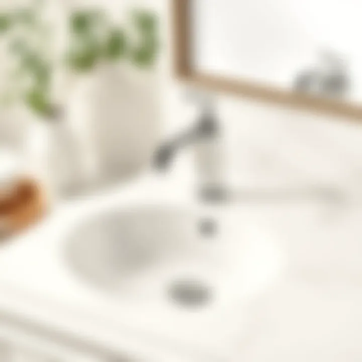 Detailed close-up of sink and faucet on a 28-inch vanity