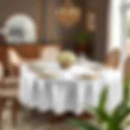 A beautifully set dining table with a 60-inch oval tablecloth showcasing elegant tableware