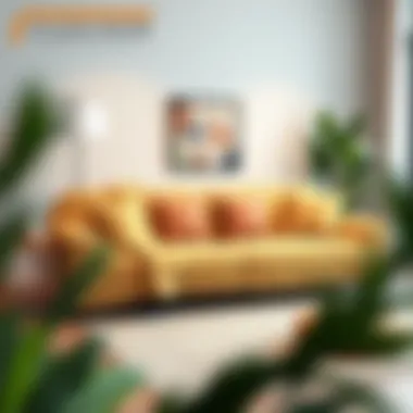Stylish 96-inch couch adorned with a chic cover in a modern living room