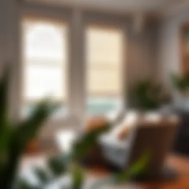 Elegant vinyl window shades in a modern living room