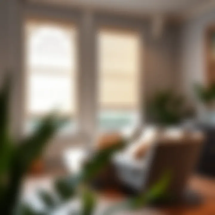 Elegant vinyl window shades in a modern living room