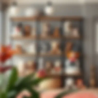 Creative shelving unit displaying various pet toys in a chic setup.