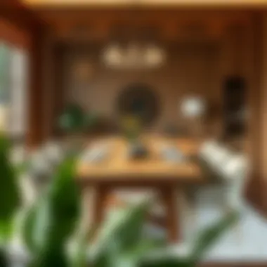 A stylish dining area featuring a handcrafted wooden table that enhances the interior