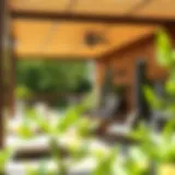 Elegant outdoor patio featuring bamboo blinds