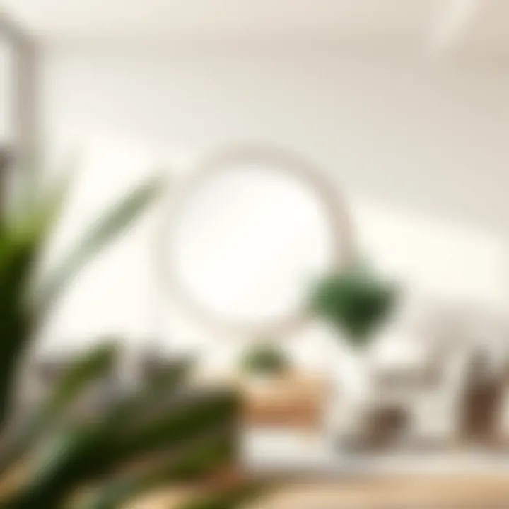 Stylish interior featuring versatile placement of a large round mirror