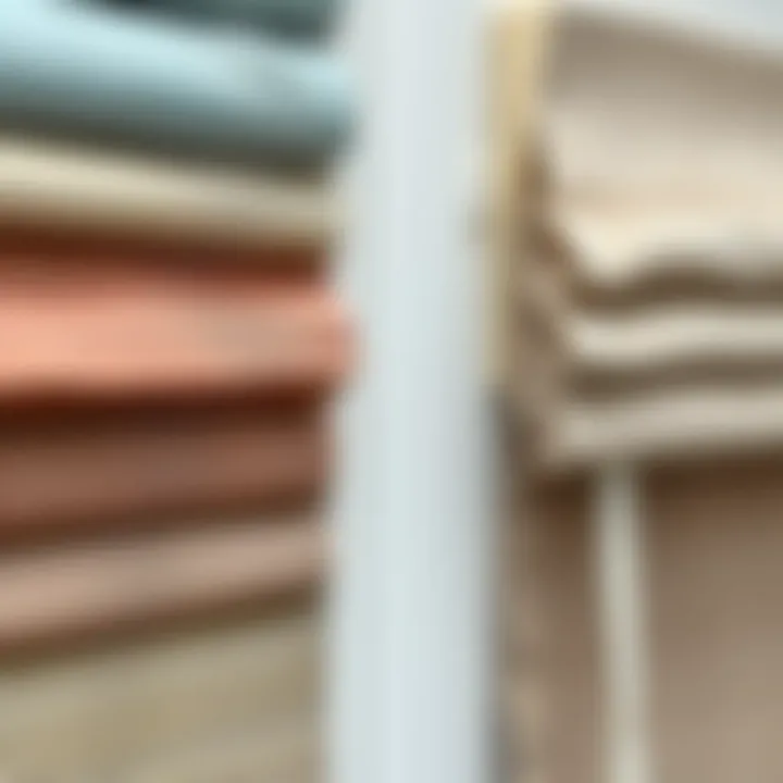 Close-up of different roller blind materials and textures.