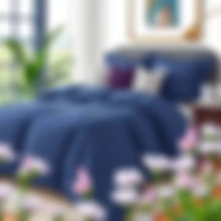 Navy Comforter in Modern Design Stylish navy comforter paired with contemporary decor