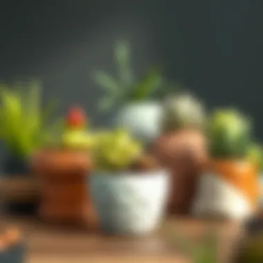 A collection of affordable small flower pots showcasing diverse materials.