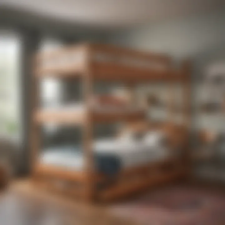 An aesthetically pleasing room featuring a bunk bed with enclosed bottom