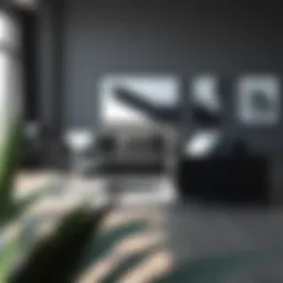 Elegant black sectional sofa in a modern living room