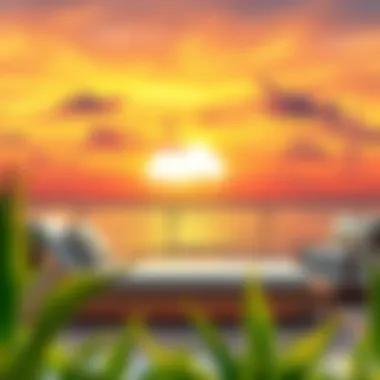 Stylish chaise lounge set against a sunset backdrop