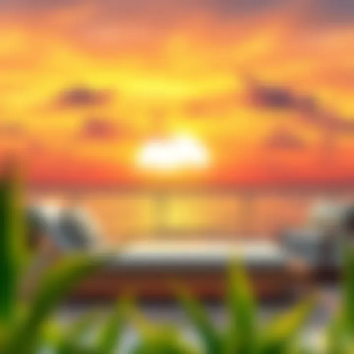 Stylish chaise lounge set against a sunset backdrop