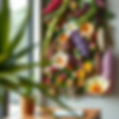 Close-up of diverse flower species integrated into an interior space