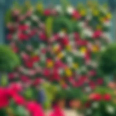 A vibrant live flower wall showcasing a variety of blooming plants