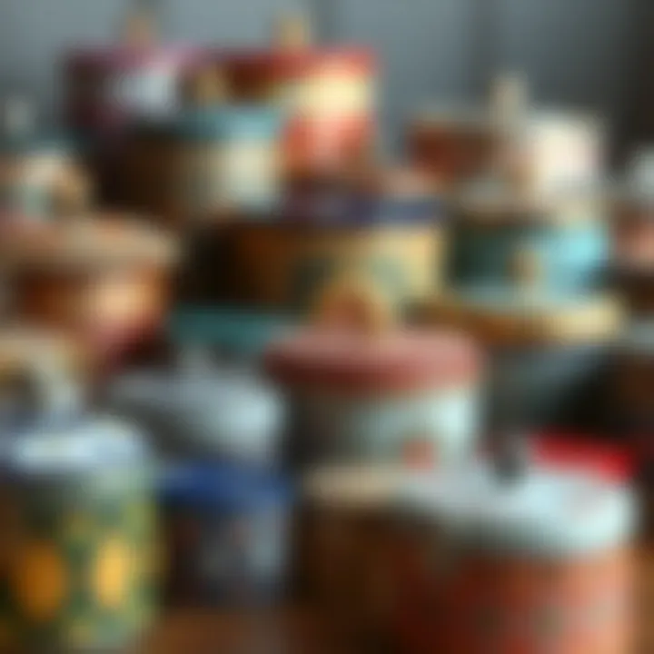 Diverse Colorful Decorative Metal Boxes A collection of various decorative metal boxes with lids in colorful patterns