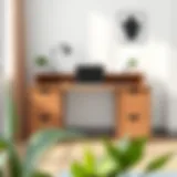 Elegant small desk with integrated filing drawers in a minimalist office