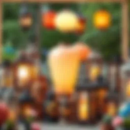 A variety of discount lanterns displayed in an outdoor setting