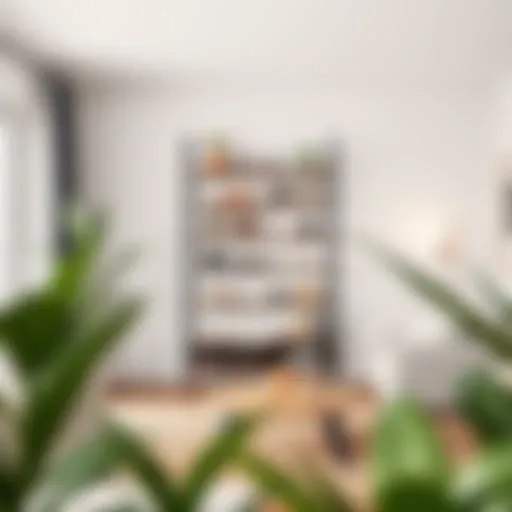 Stylish easy assembly shelf in a modern living room