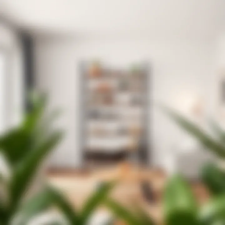 Stylish easy assembly shelf in a modern living room