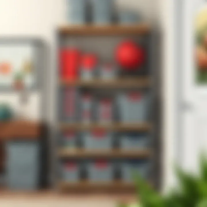 Versatile shelving options displaying various sizes of Rubbermaid bins for optimal space utilization