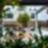 A stunning faux tree enhancing a modern outdoor patio