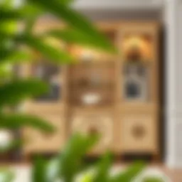 Elegant free-standing cabinet with glass doors showcasing decorative items