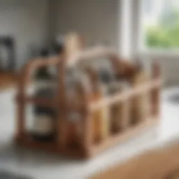 Elegant wooden caddy with handles displaying kitchen essentials