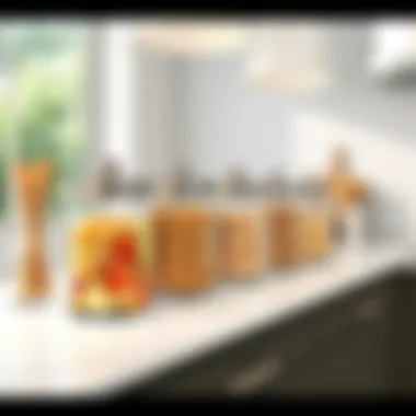 Sleek countertop setup featuring multiple cereal canister dispensers