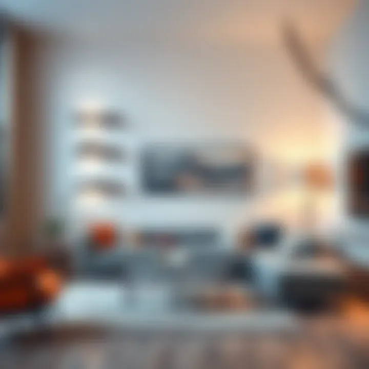 Modern installation of glass corner shelves in a living room