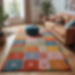 A vibrant hopscotch rug in a playful living room setting