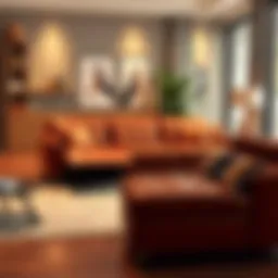 Elegant leather sleeper sofa in a modern living room setting