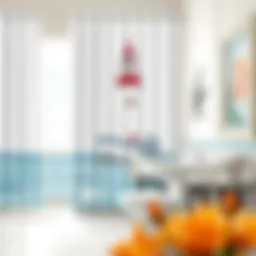 Elegant lighthouse-themed bathroom curtain enhancing coastal vibe