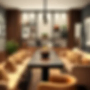 Long skinny bar table with contemporary decor and accessories