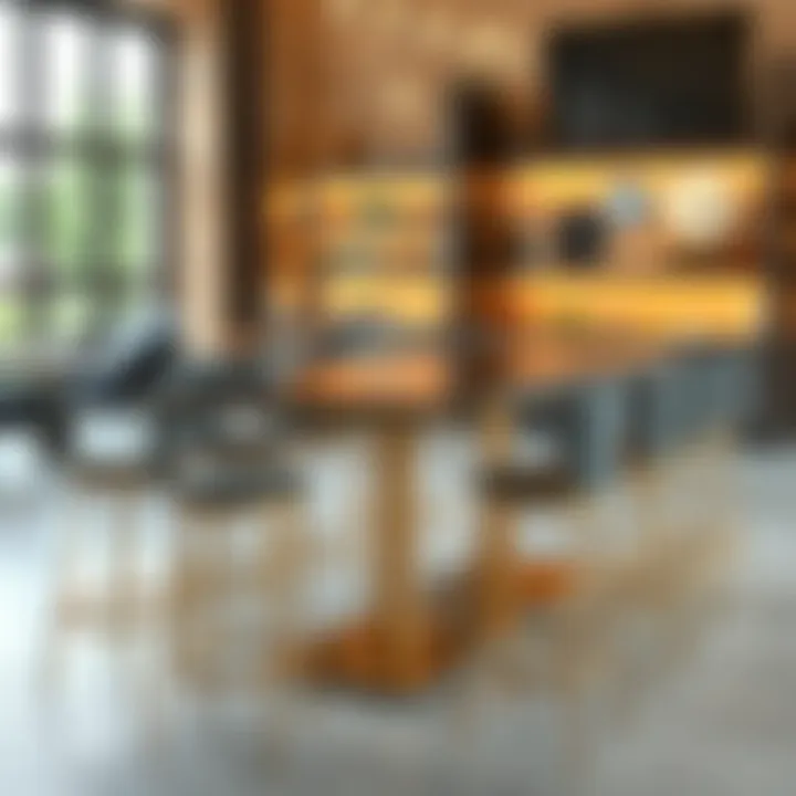 Stylish long skinny bar table set for a social gathering