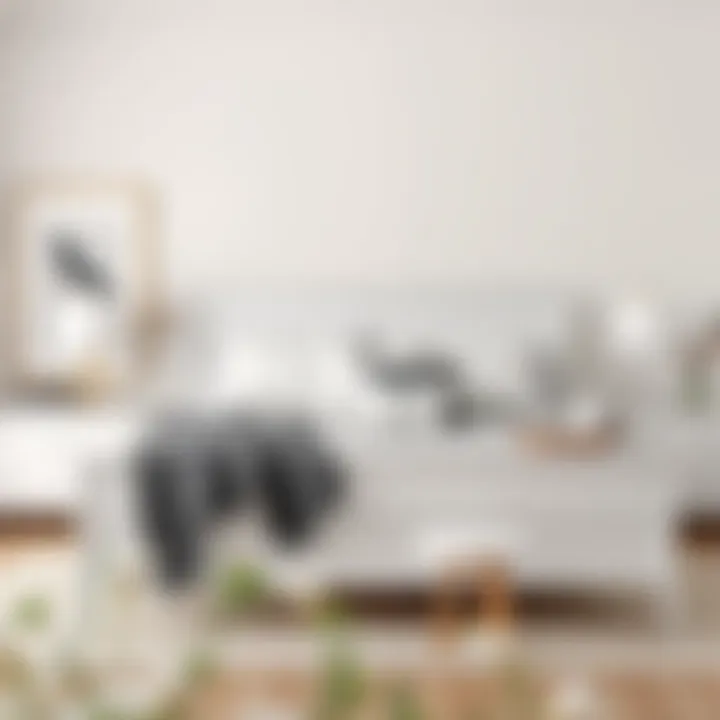 White bed frame styled with complementary bedding and decor