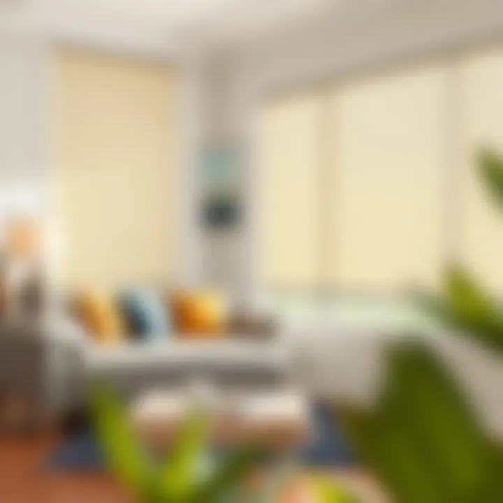 Panel glide blinds in a modern living room setting