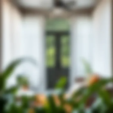 Elegant outdoor porch with sheer curtains providing privacy and style