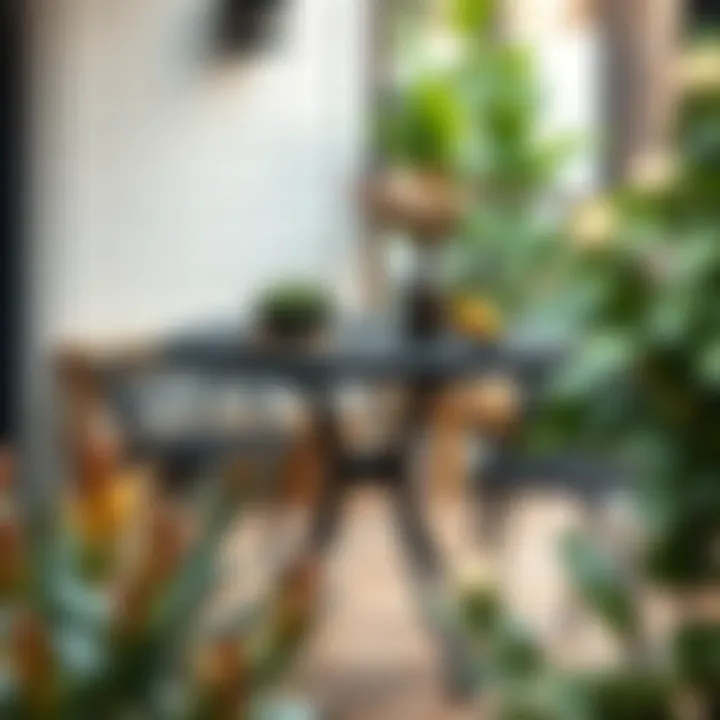 Stylish Round Black Metal Patio Table Stylish round black metal patio table adorned with decorative items