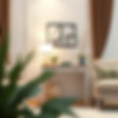 An elegant 28-inch side table styled with decorative items and lighting.