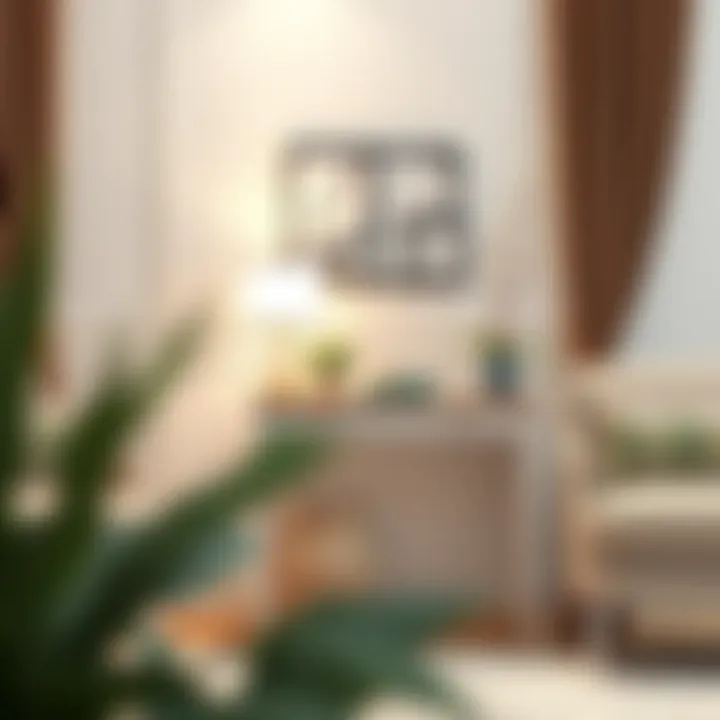 An elegant 28-inch side table styled with decorative items and lighting.