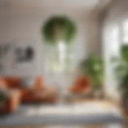 A vibrant display of various hanging plants in a modern living room setting.