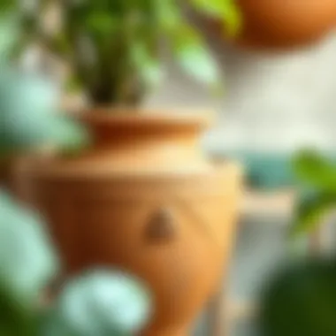 Close-up of textured brown flower pot highlighting craftsmanship