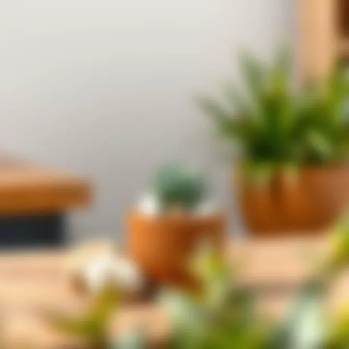 Stylish brown flower pot arranged with decorative stones and a small plant