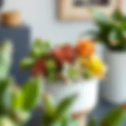 A vibrant arrangement of artificial succulents in a modern ceramic pot