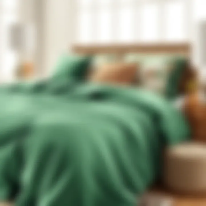 Elegant green coverlet paired with decorative pillows