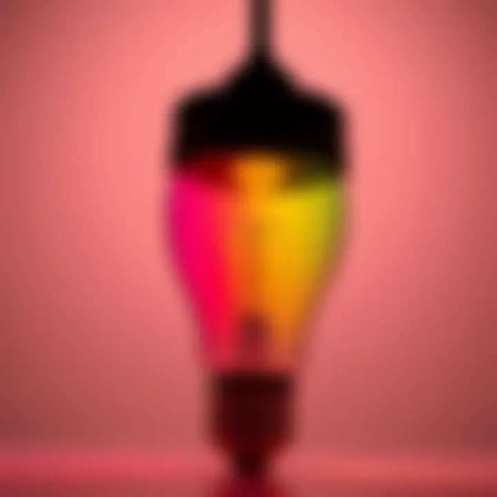 Close-up of LED lightbulb showcasing color spectrum options