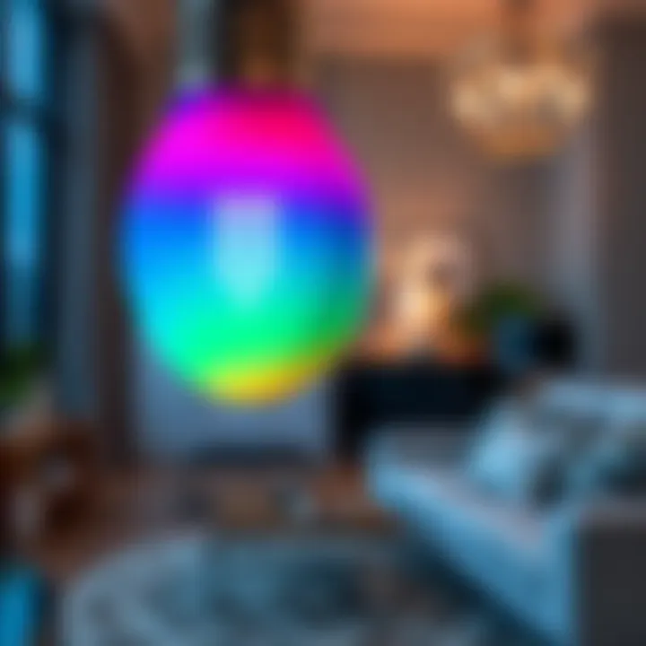 Vibrant LED color changing lightbulb in a stylish interior setting